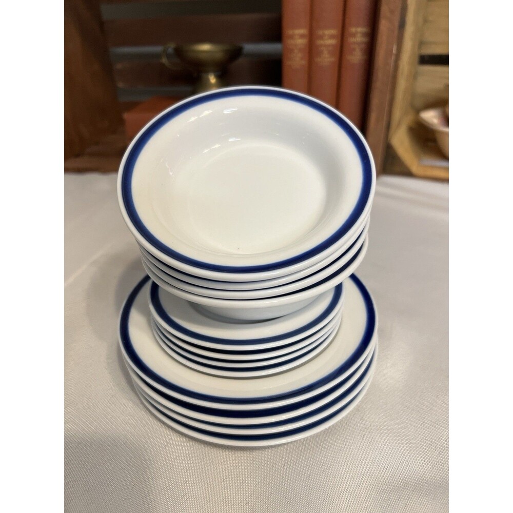 IKEA Duktig 12 Pc Childs Dinnerware Set Classic Navy Blue Band